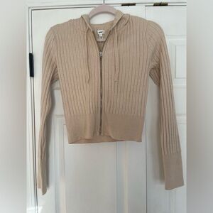 Aerie Neutral Ribbed Crop Zip-Up Jacket